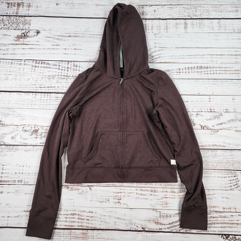 Vuori Halo Mini Full Zip Hoodie Womens L VW2084 DreamKnit Cropped Brown Jacket